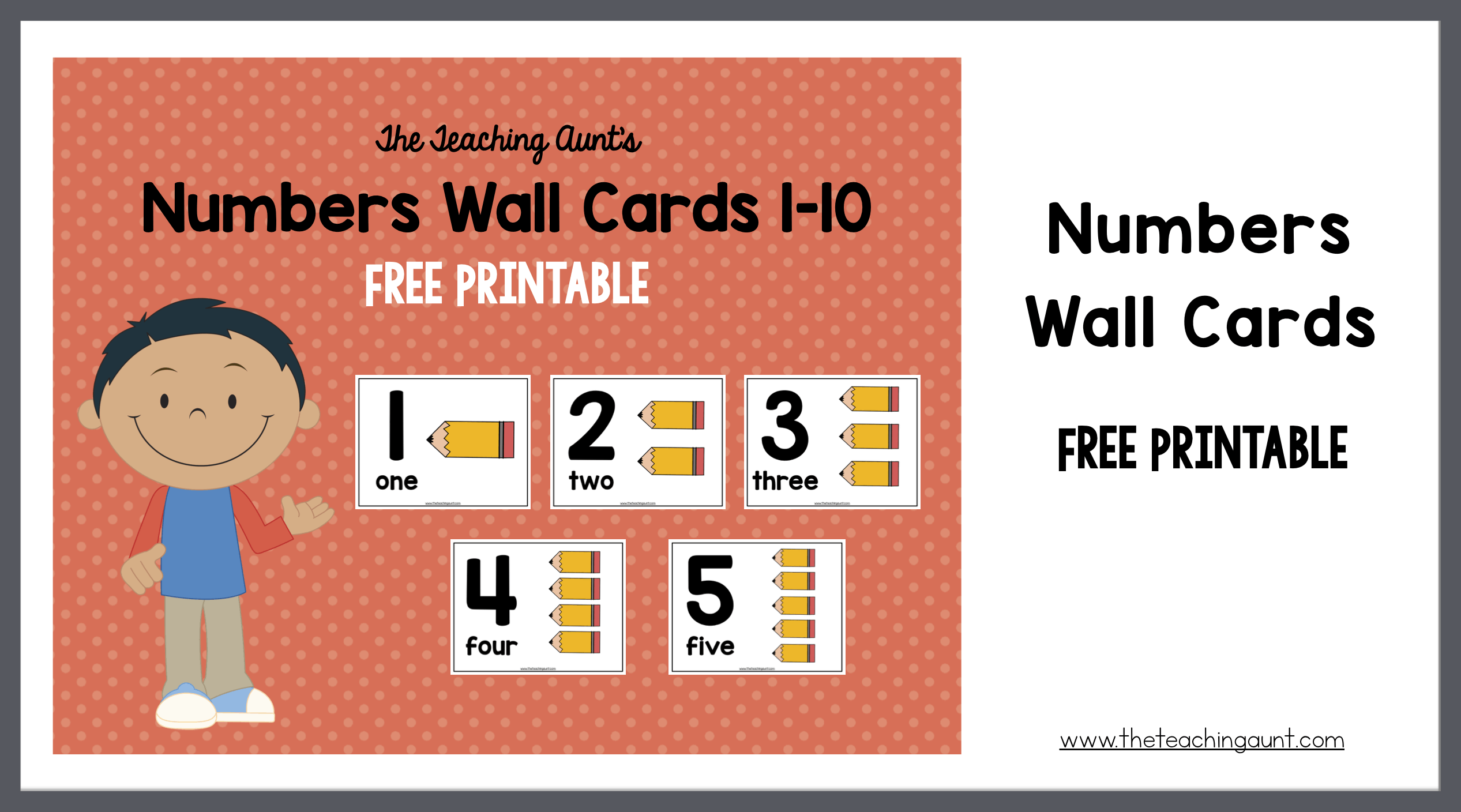 Numbers 1-10 Wall Cards Free Printable- The Teaching Aunt