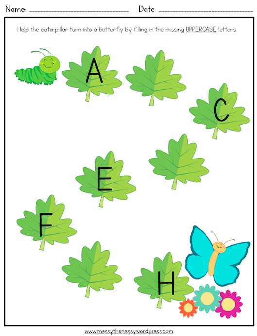 Butterfly-Themed Letter Sequencing Worksheets Free Printable from The Teaching Aunt