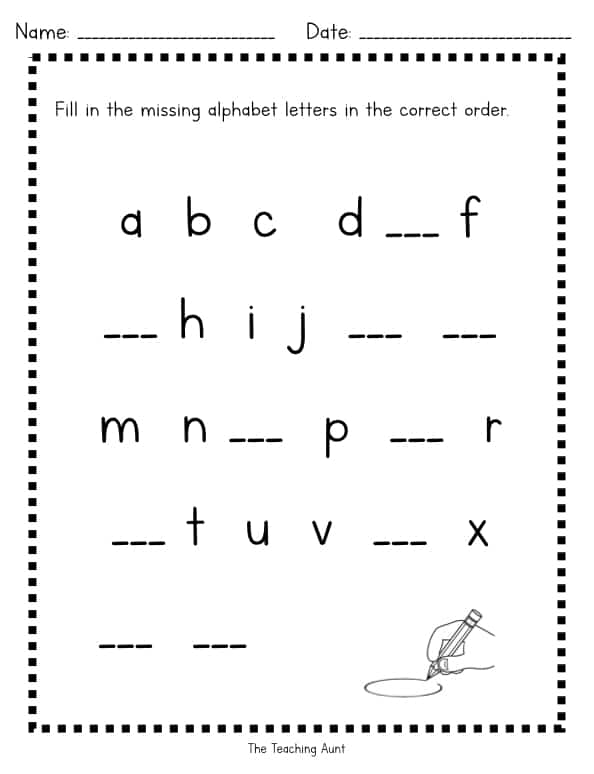 missing lowercase letters worksheets