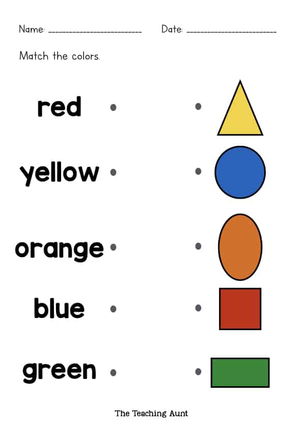 Free Matching Colors Worksheets