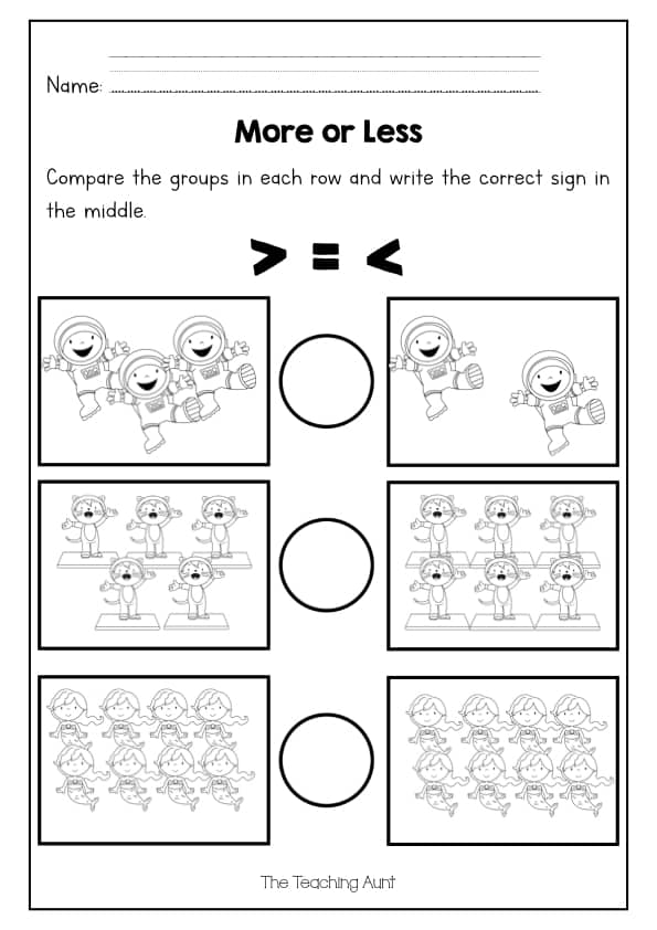 More or Less Worksheets Free Printable