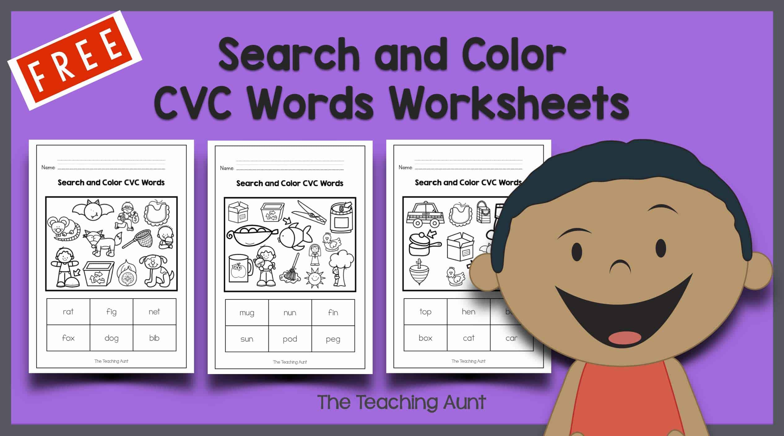Search and Color CVC Words Worksheets