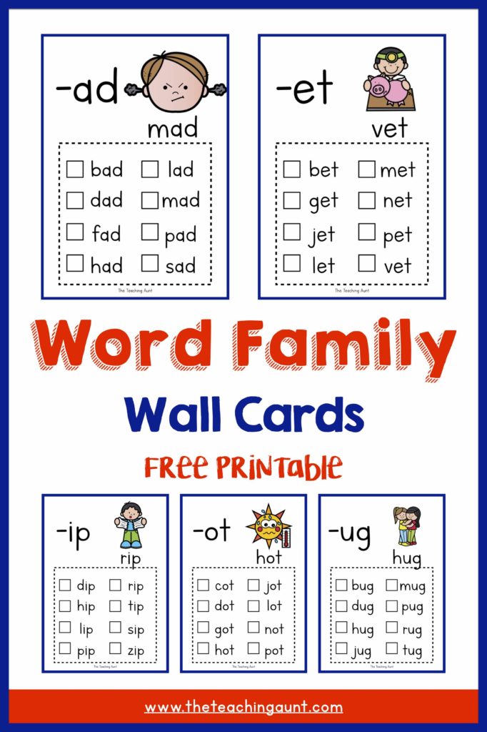 Free CVC Word Family Wall Cards The Teaching Aunt