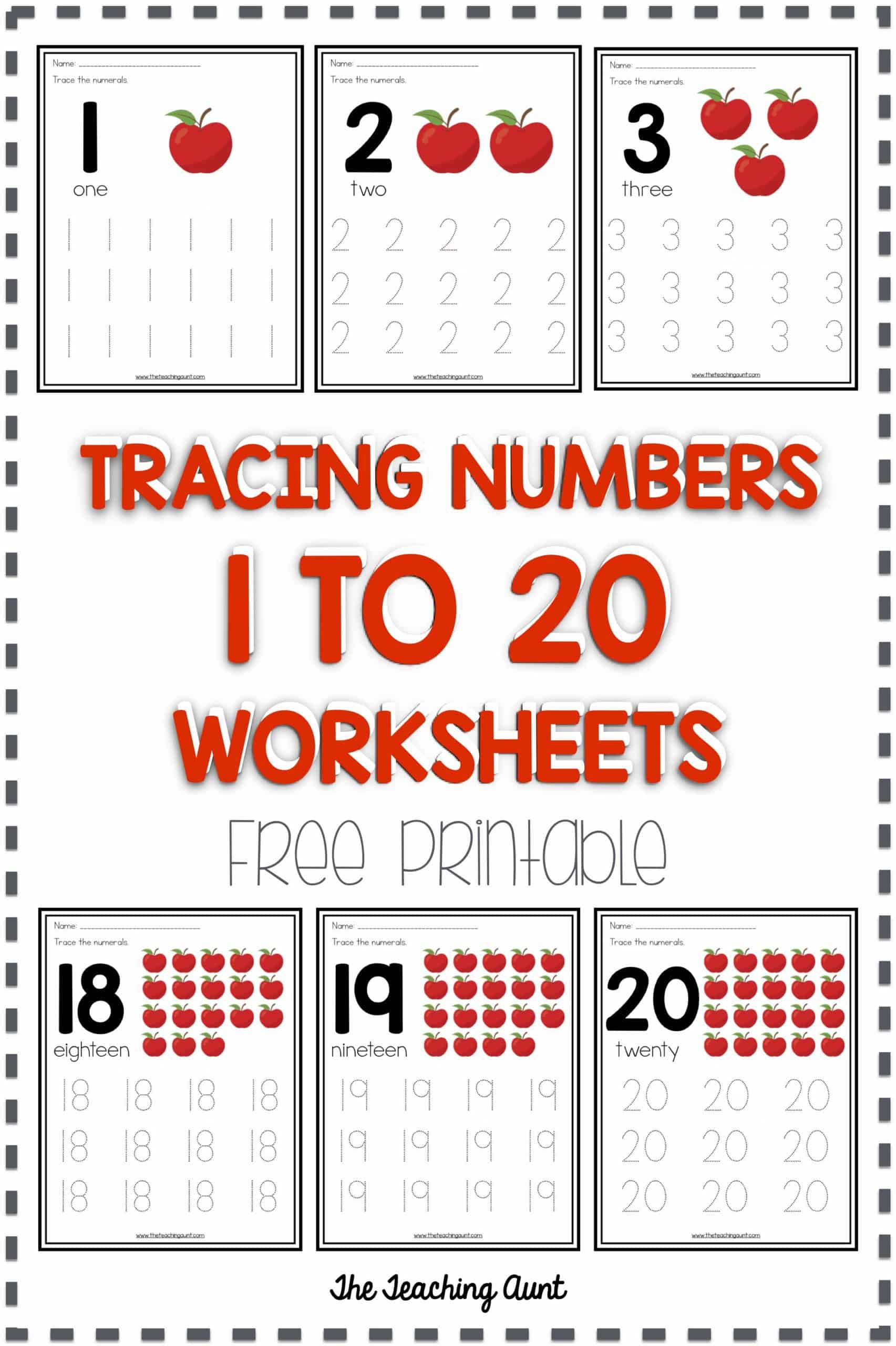Free Writing Numbers 1 to 20 Worksheets