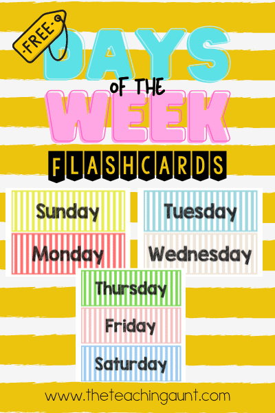 Days of the Week Flashcards PDF Free from The Teaching Aunt