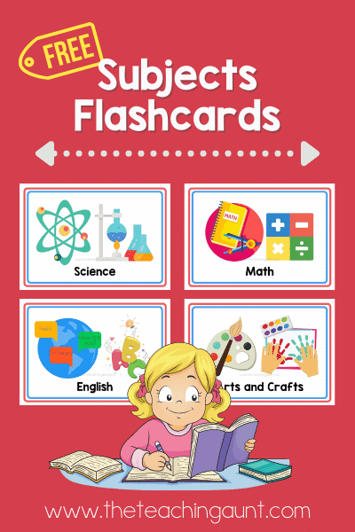 Subjects Flashcards Free Printable from The Teaching Aunt