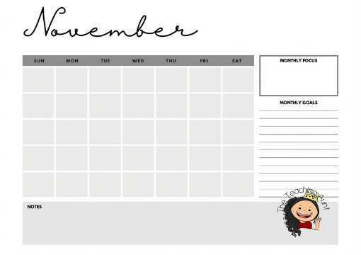 November Blank Calendar Template Free Printable