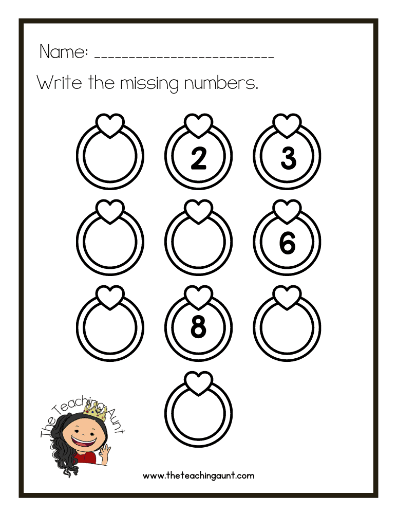 Missing numbers Valentines Day Preschool Worksheets