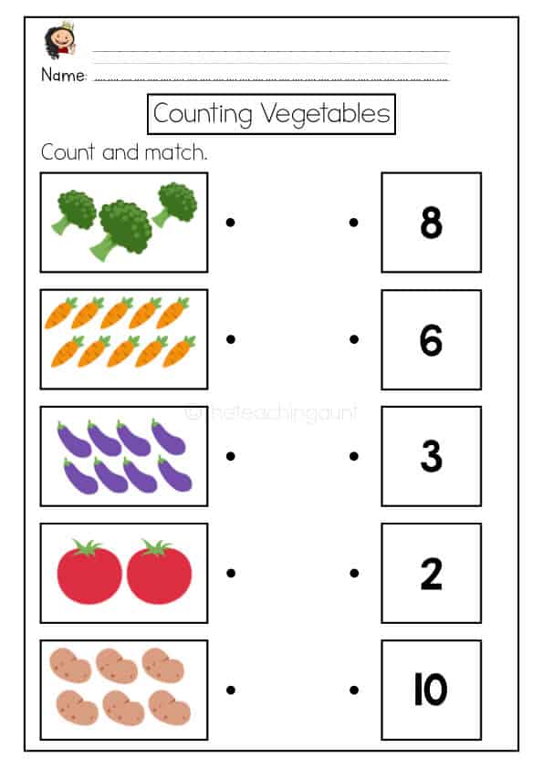 Count and Match Vegetable Worksheet