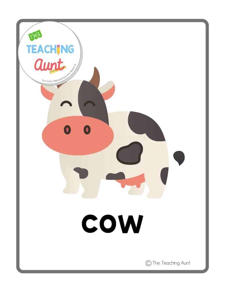 cow farm animals flashcards