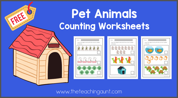 Pet Animals Counting Worksheets PDF Free Printable