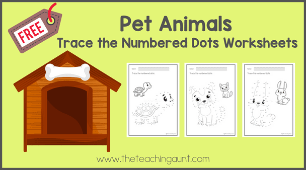 Pet Animals Trace the Numbered Worksheets PDF