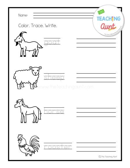 page 1 Farm Animals Tracing Worksheets PDF