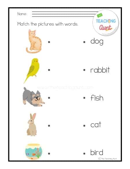 Free Pet Animals Matching Worksheets page 1