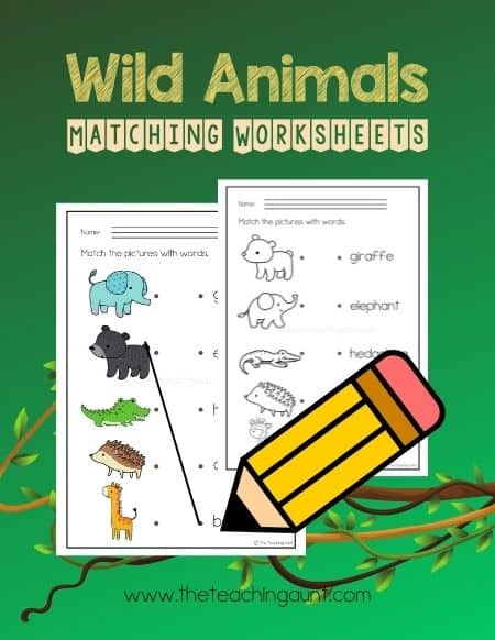 wild animals matching worksheets free printables