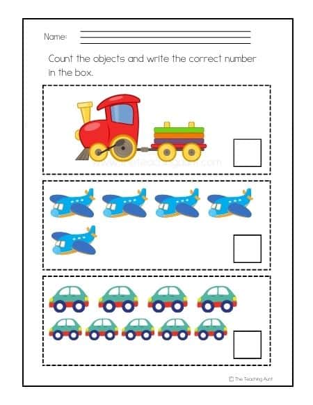 page 1 transportation counting worksheets pdf