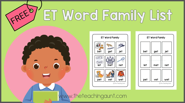 ET word family list free printable