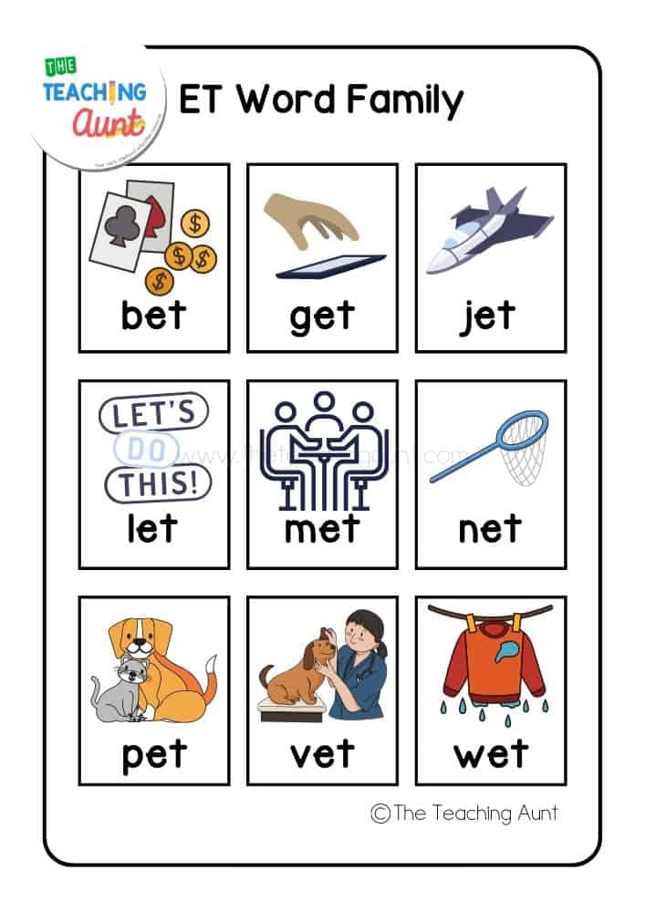 ET word family list with pictures