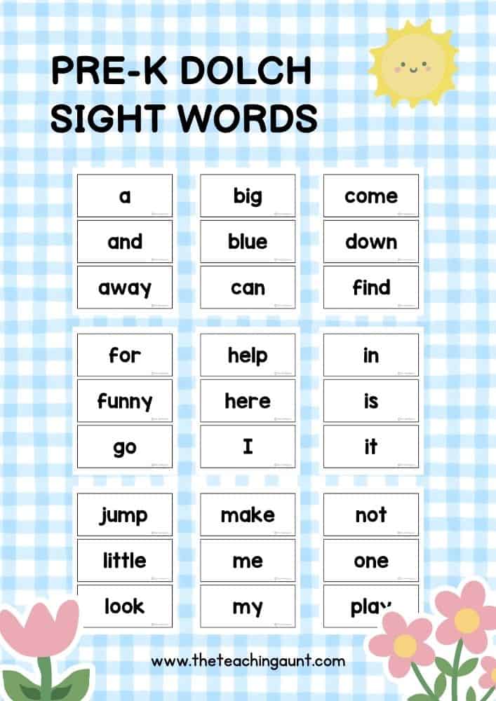 Pre-K Dolch Sight Words Free Dolch sight words flashcards for pre-k