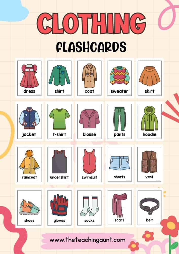 free clothing flashcards