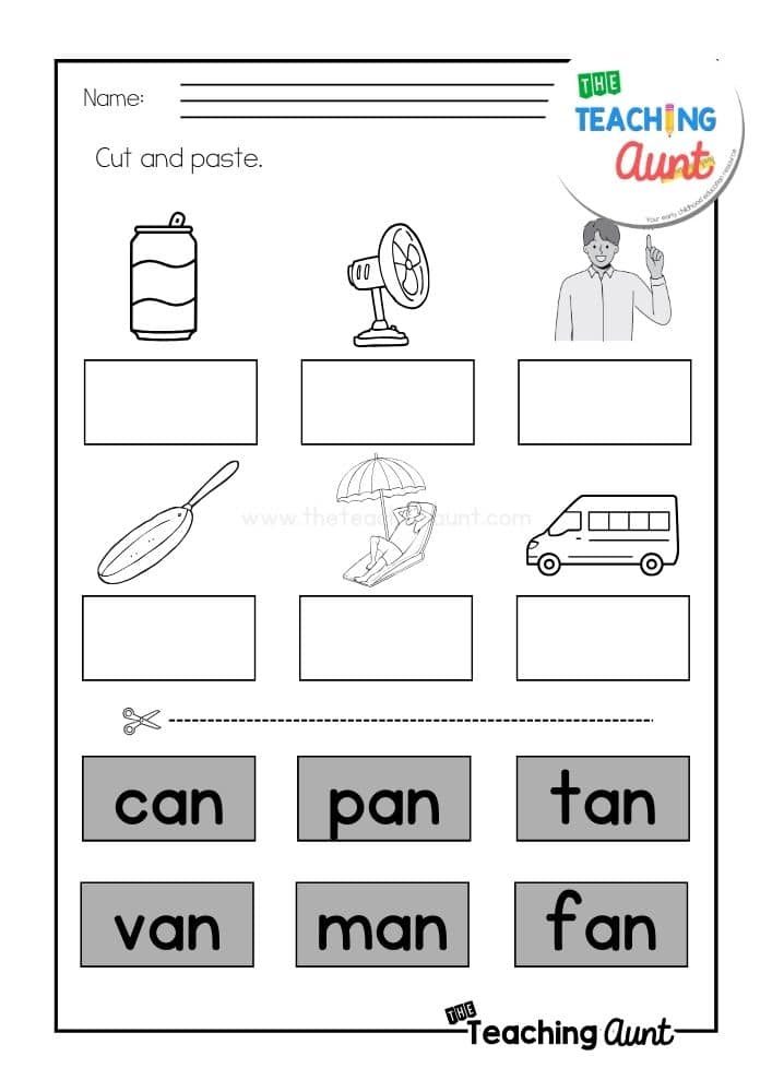 AN word family worksheets cut and paste