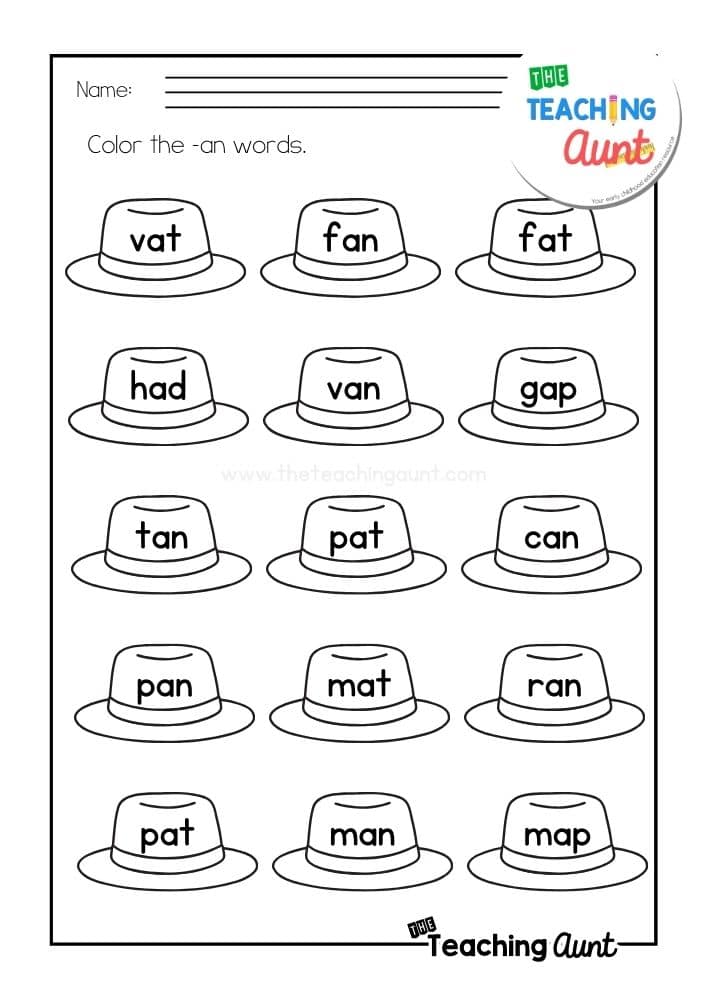 AN word family worksheets word search page 1