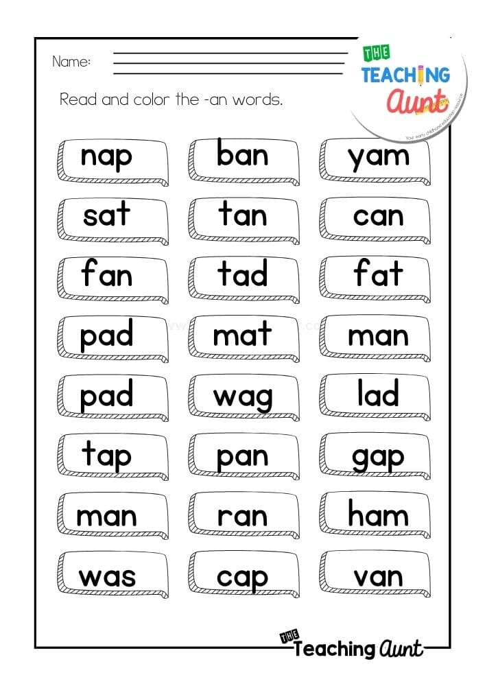 AN word family worksheets words search page 2