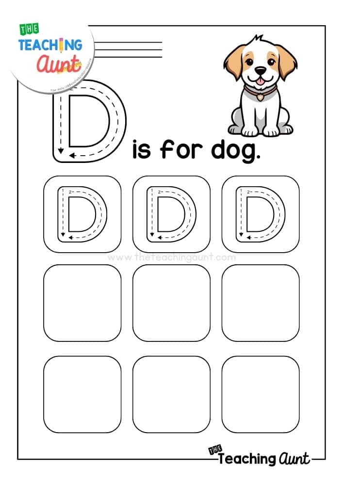 uppercase D tracing worksheet