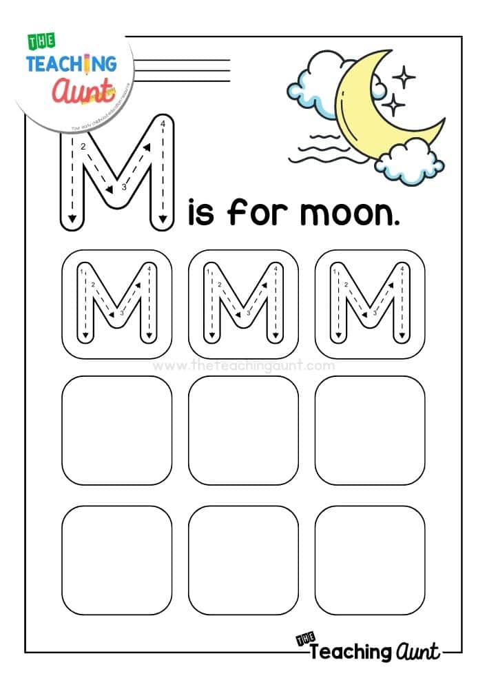 uppercase M tracing worksheet
