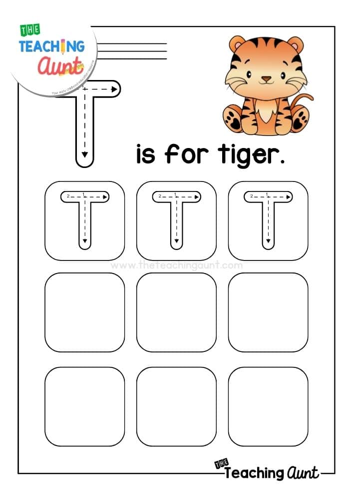 uppercase T tracing worksheet