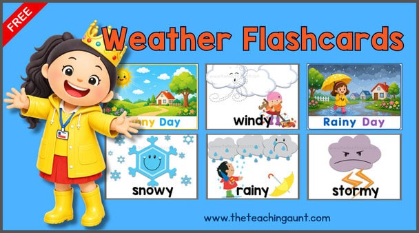 Weather Flashcards Free Printable for Preschool