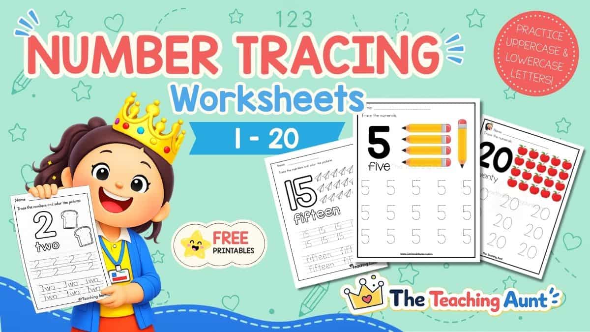 Free number tracing worksheets 1-20 for preschool and kindergarten