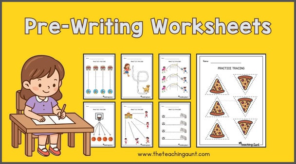Colorful preview of free tracing worksheets for preschool in a pre-writing set