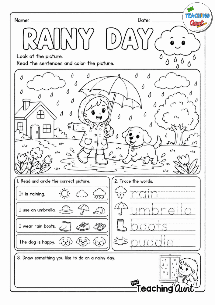 Rainy Day Worksheet for Preschool