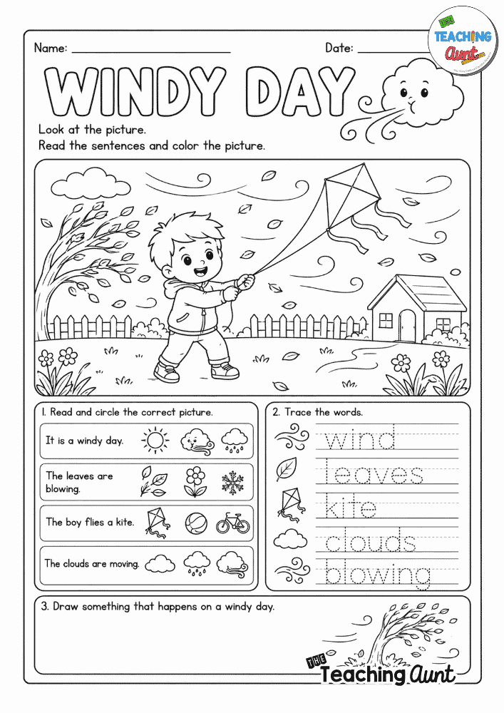 Windy Day Worksheet for Preschool