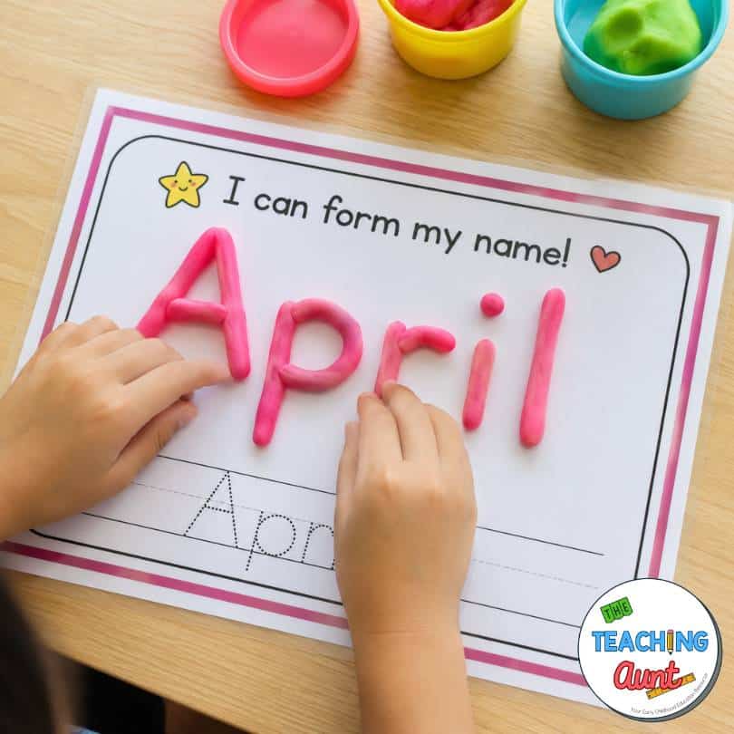 forming name with play dough
