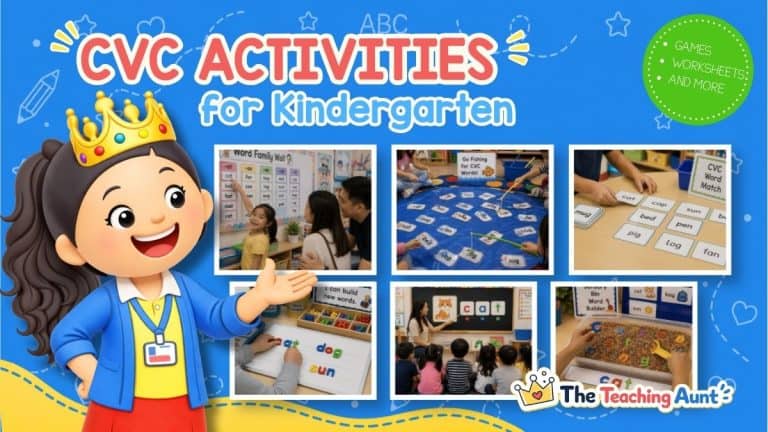 Free CVC activities for kindergarten including games, worksheets, and hands-on phonics activities